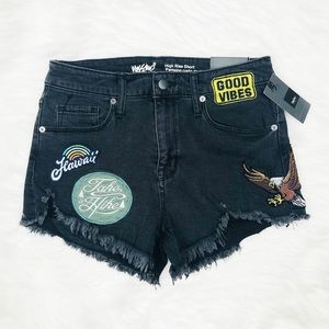 Mossimo Black High Rise Raw Hem Shorts Patches